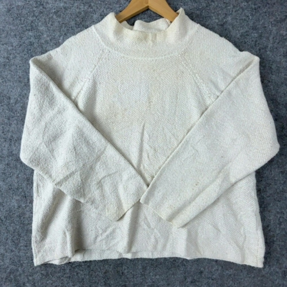 Eileen Fisher Sweater Womens XL Ivory Textured Knit Mock Neck Long Sleeve Raglan